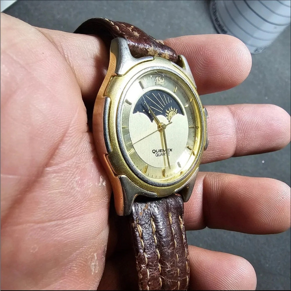 Vintage Quemex Moon / Sun Face Dial Quartz Watch Not Working For Parts Or Repair - Picture 5 of 8